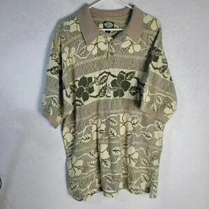 Tommy Bahama 100% Cotton Green Floral Polo Button Up Sz XL